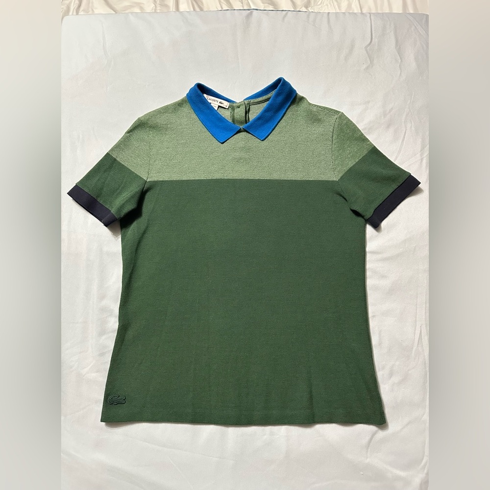 Lacoste Polo Shirt Women 42 Green Blue Colorblock Short Sleeve